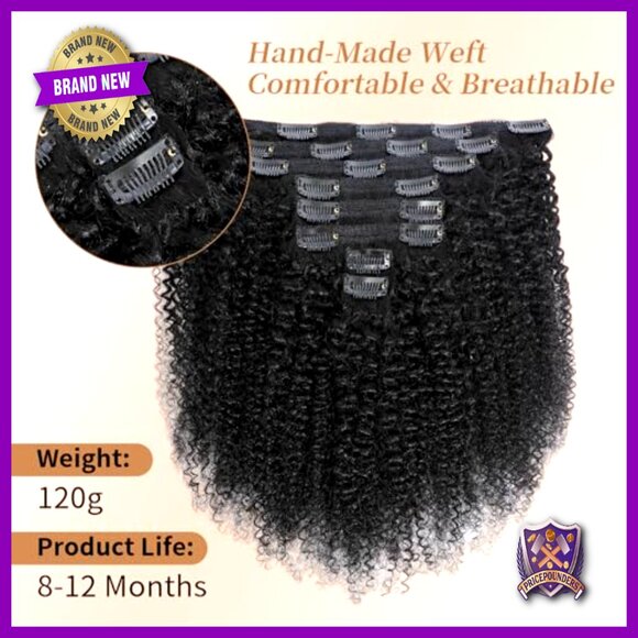Afro Kinky Curly Clip-In Human Hair Extensions 14 Inch 120g 8 Pieces